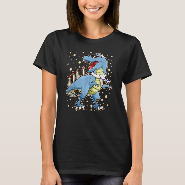 Hanukkah Dinosaur Stegosaurus Dino Menorah T-Shirt (Front)