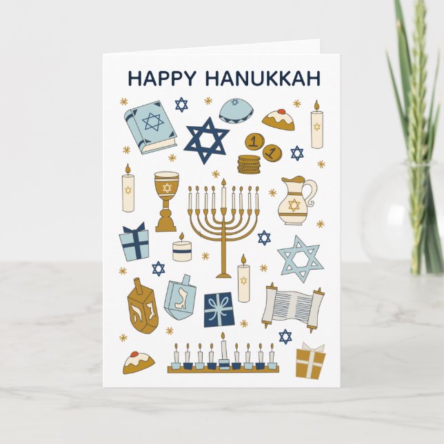 Hanukkah Doodles cute Folded Holiday Card (Front)