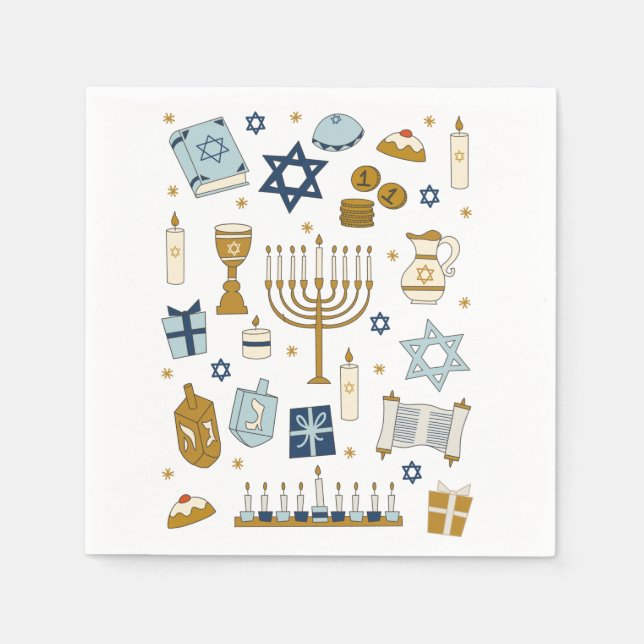 Hanukkah Doodles cute illustrated Paper Napkin (Front)
