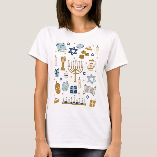 Hanukkah Doodles cute illustrated T-Shirt (Front)