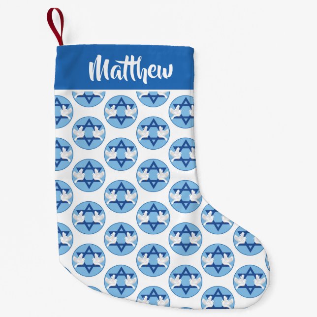 Hanukkah Doves of Peace Small Christmas Stocking (Front)