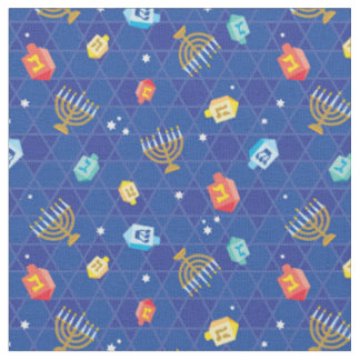 Hanukkah Dreidel and Menorah Toss Print Fabric