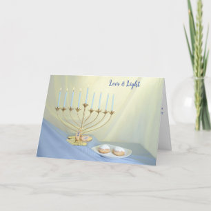 Hanukkah Dreidel Coins Doughnuts Gold Menorah Holiday Card
