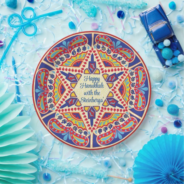 Hanukkah Dreidel Design Paper Plate (Party)