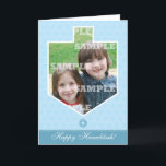 Hanukkah Dreidel Framed Greeting Card<br><div class="desc">Dreidels are part of the Hanukkah tradition and this greeting card makes it a fun part of the season by enclosing your photo within the outline of a dreidel. It sits against a subtle Star of David light blue background with a blue bar accentuating the main Hanukkah message. Add your...</div>