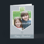 Hanukkah Dreidel Framed Greeting Card<br><div class="desc">Dreidels are part of the Hanukkah tradition and this greeting card makes it a fun part of the season by enclosing your photo within the outline of a dreidel. It sits against a subtle Star of David light grey background with a grey bar accentuating the main Hanukkah message. Add your...</div>