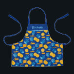 Hanukkah Dreidel Game Gelt Dark Blue Apron<br><div class="desc">Hanukkah Dreidel Game Gelt Dark Blue Personalised Pattern Apron for Holiday Cooking. Chanukah dreidels in blue.</div>