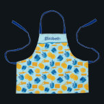 Hanukkah Dreidel Game Gelt Dark Blue Apron<br><div class="desc">Hanukkah Dreidel Game Gelt Dark Blue Personalised Pattern. Chanukah dreidels in blue.</div>