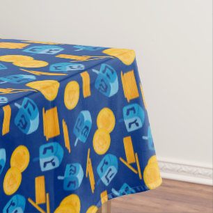 Hanukkah Dreidel Game Gelt Dark Blue Tablecloth