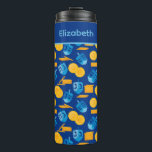 Hanukkah Dreidel Game Gelt Dark Blue Thermal Tumbler<br><div class="desc">Hanukkah Dreidel Game Gelt Dark Blue Personalised Pattern. Chanukah dreidels in blue.</div>