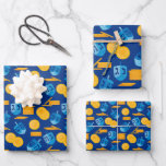 Hanukkah Dreidel Game Gelt Dark Blue Wrapping Paper Sheet<br><div class="desc">Hanukkah Dreidel Game Gelt Dark Blue Personalised Pattern. Chanukah dreidels in blue.</div>