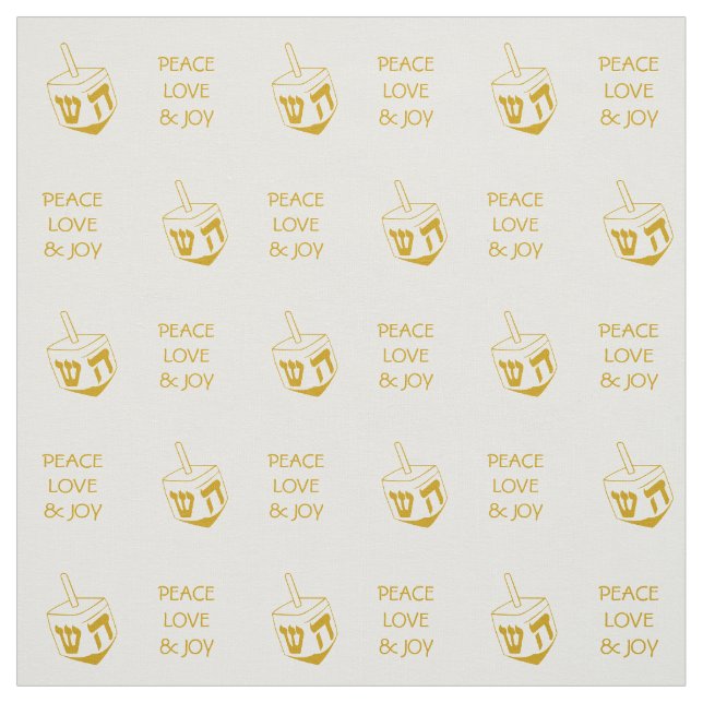 Hanukkah DREIDEL | GOLD Peace Love Joy Fabric (Swatch)