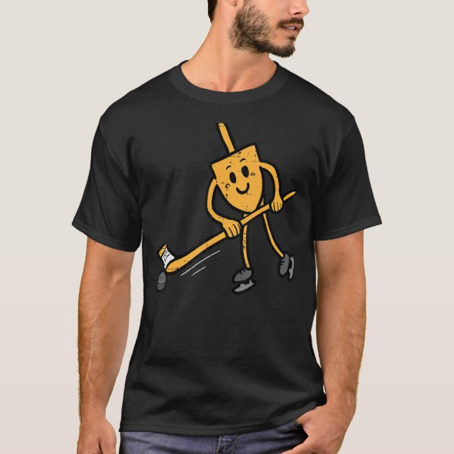 Hanukkah Dreidel Ice Hockey Chanukah Jewish Men Bo T-Shirt (Front)