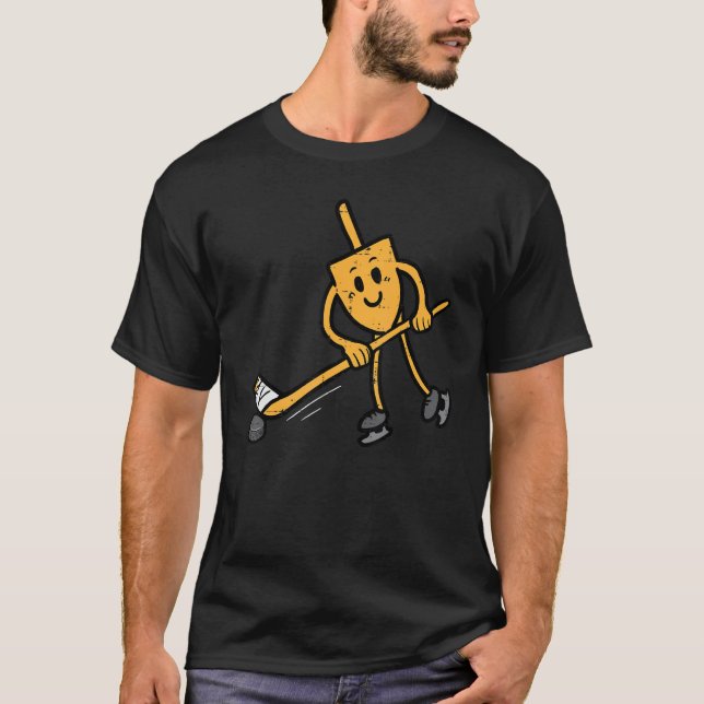 Hanukkah Dreidel Ice Hockey Chanukah Jewish Men Bo T-Shirt (Front)