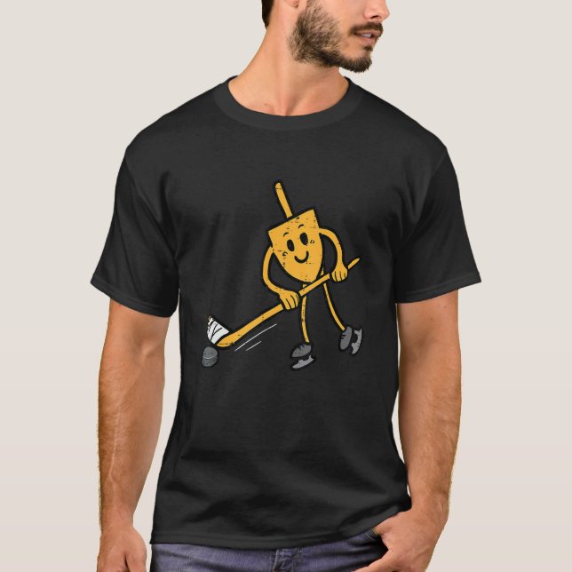 Hanukkah Dreidel Ice Hockey Chanukah Jewish Men Bo T-Shirt (Front)