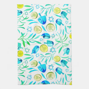 Hanukkah Dreidel Jewish Holiday Pattern Tea Towel