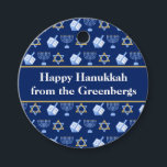 Hanukkah Dreidel Menorah Blue Custom Party Favour Tags<br><div class="desc">Beautiful Hanukkah party favour tags in pretty blue with a cool pattern of Judaism star,  dreidel for fun Chanukah games,  and the Jewish menorah for the holiday. Customise your gifts with your family name.</div>