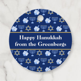 Hanukkah Dreidel Menorah Blue Custom Party Favour Tags