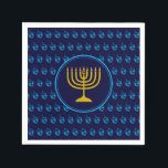 HANUKKAH | Dreidel Menorah BLUE Paper Napkin<br><div class="desc">Celebrate your faith loud and proud during the HANUKKAH season with this stylish midnight blue and cyan dreidel PAPER NAPKIN. The design shows a gold coloured menorah at the centre, set against a cyan blue dreidel pattern with mid blue background.This PAPER NAPKIN is suitable for any Jewish-themed event, whether planned...</div>