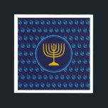 HANUKKAH | Dreidel Menorah BLUE Paper Napkin<br><div class="desc">Celebrate your faith loud and proud during the HANUKKAH season with this stylish midnight blue and cyan dreidel PAPER NAPKIN. The design shows a gold coloured menorah at the centre, set against a cyan blue dreidel pattern with mid blue background.This PAPER NAPKIN is suitable for any Jewish-themed event, whether planned...</div>