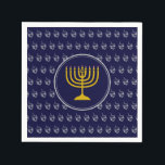 HANUKKAH Dreidel Menorah BLUE SILVER GRAY Napkin<br><div class="desc">Celebrate your faith loud and proud during the HANUKKAH season with this stylish midnight blue and silver grey dreidel PAPER NAPKIN. The design shows a gold coloured menorah at the centre, set against a silver grey dreidel pattern with midnight blue background.This PAPER NAPKIN is suitable for any Jewish-themed event, whether...</div>