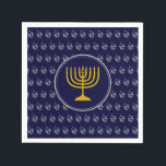 HANUKKAH Dreidel Menorah BLUE SILVER GRAY Napkin<br><div class="desc">Celebrate your faith loud and proud during the HANUKKAH season with this stylish midnight blue and silver grey dreidel PAPER NAPKIN. The design shows a gold coloured menorah at the centre, set against a silver grey dreidel pattern with midnight blue background.This PAPER NAPKIN is suitable for any Jewish-themed event, whether...</div>