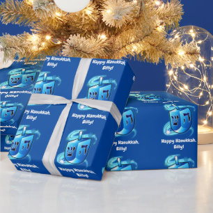 Hanukkah Dreidel Spinning Name Customisable Wrapping Paper