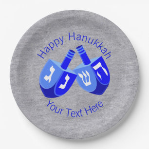 Hanukkah Dreidels Blue Festival of Lights Party Paper Plate