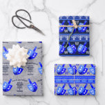 Hanukkah Dreidels Blue Monogram Assortment Wrapping Paper Sheet<br><div class="desc">Create your own custom gift wrapping paper sheets assortment with your optional monogram and personalized greeting on these Hanukkah Dreidels in blue design templates. The first sheet features a faux silver background and rows of bright blue and white Dreidels with text templates in navy with room for your name and...</div>