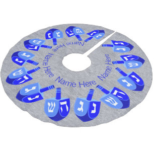 Hanukkah Dreidels Blue Personalised Chrismukkah Brushed Polyester Tree Skirt