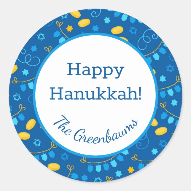 Hanukkah Dreidels Classic Round Sticker (Front)