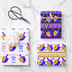 Hanukkah Dreidels Colorful Monogram Assortment Wrapping Paper Sheet