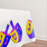 Hanukkah Dreidels Colourful Border Pattern Fun Tablecloth<br><div class="desc">Add your name to this personalised Hanukkah tablecloth with a colourful Dreidels border pattern for one of a kind holiday decor. My original double Dreidels design in bold pinks, yellows, purples and blues spin around the border of this white holiday tablecloth. Jumbo text in bright blue is centred in the...</div>