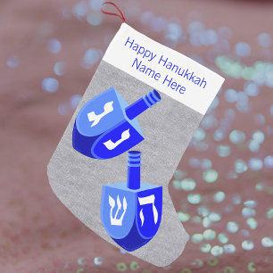 Hanukkah Dreidels In Blue Fun Kids Chrismukkah Small Christmas Stocking