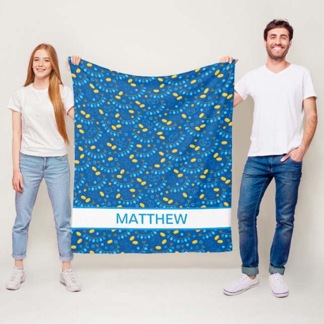 Hanukkah Dreidels Personalised Fleece Blanket (In Situ)