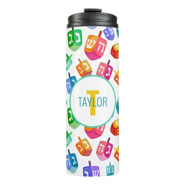 Hanukkah Dreidels Rainbow Watercolor Holiday Thermal Tumbler (Front)