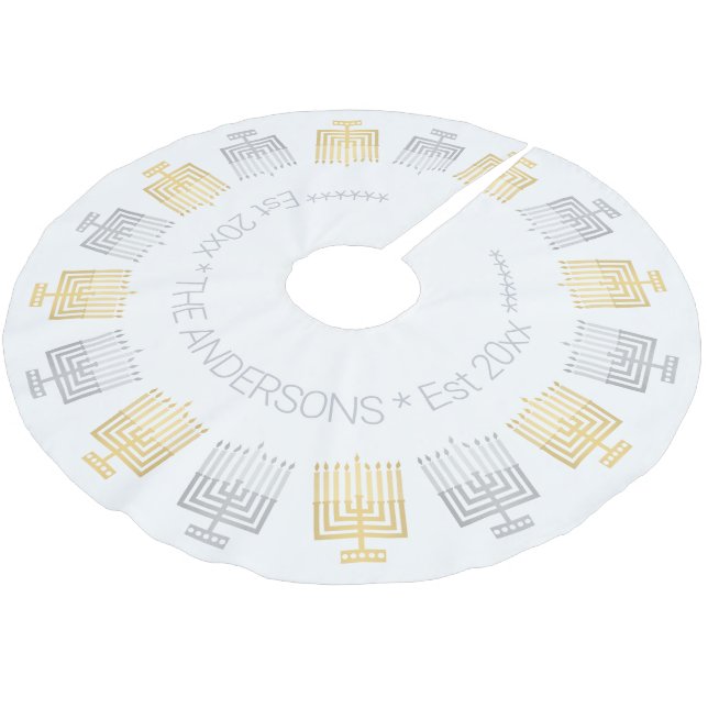 Hanukkah Elegant Modern Gold And Silver Tone Brushed Polyester Tree Skirt (Angled)