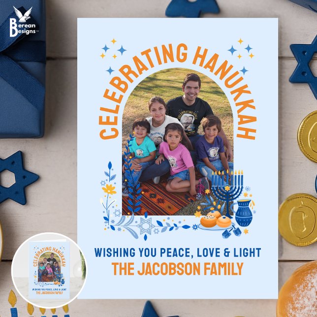 HANUKKAH FAMILY Customisable Photo  Thank You Card (Celebrating HANUKKAH card with CUSTOMIZABLE PHOTO AND TEXT for your family. Matching gifts available)