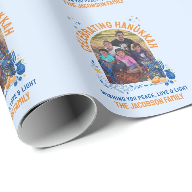 HANUKKAH FAMILY Customisable Photo  Wrapping Paper (Roll Corner)