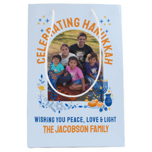 HANUKKAH FAMILY Customizable Photo  Medium Gift Bag