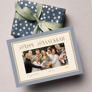 Hanukkah Family Photo Card Elegant Blue