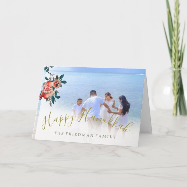Hanukkah Family Photo  Sweet Pomegranate Card (Front)
