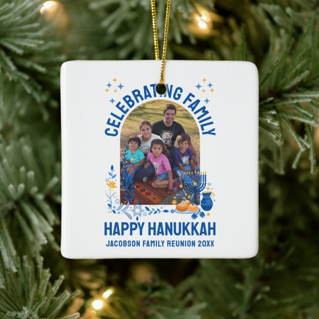 HANUKKAH FAMILY REUNION Customisable Photo  Ceramic Ornament (Tree)