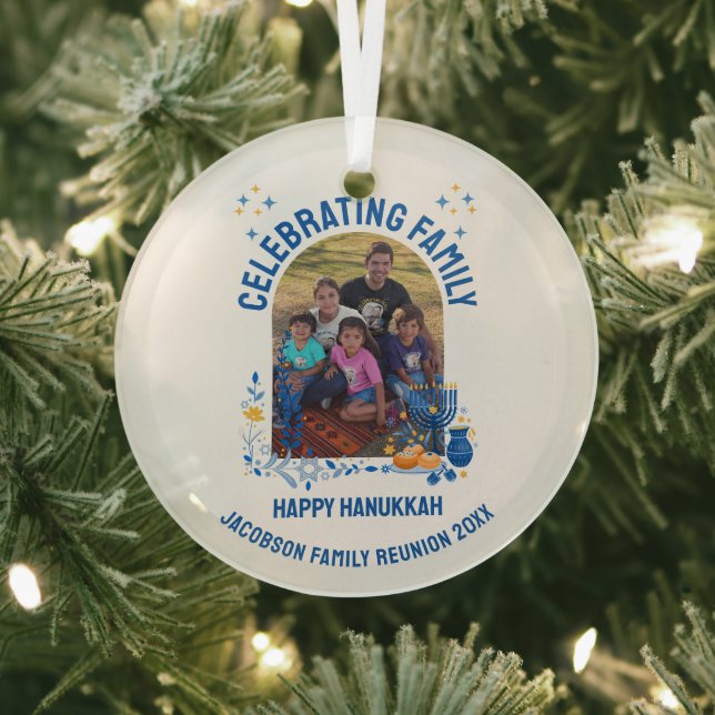 HANUKKAH FAMILY REUNION Customisable Photo  Glass Tree Decoration (Insitu)