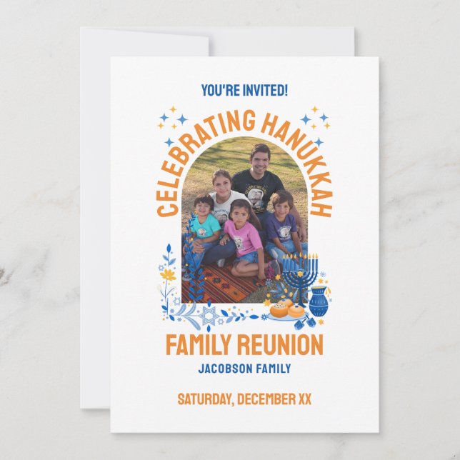 HANUKKAH FAMILY REUNION Customisable Photo  Invitation (Front)