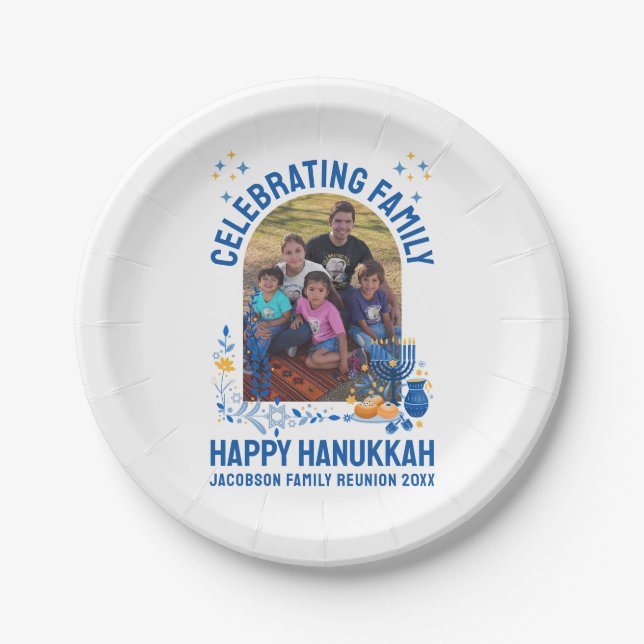 HANUKKAH FAMILY REUNION Customisable Photo  Paper Plate (Front)