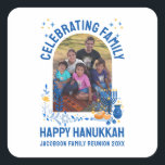 HANUKKAH FAMILY REUNION Customisable Photo  Square Sticker<br><div class="desc">Customisable Photo HANUKKAH FAMILY REUNION Sticker. Add your details and upload your vertical photo. Celebrate your family reunion at Hanukkah. Matching shirts,  gifts and party supplies available.</div>