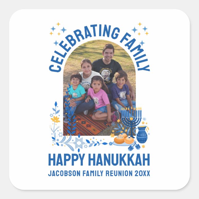HANUKKAH FAMILY REUNION Customisable Photo  Square Sticker (Front)