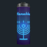 Hanukkah Festival Menorah decoration Thermal Tumbler<br><div class="desc">Happy Hanukkah Festival Menorah decorative blue and gold ornament Thermal Tumbler,  school. Hanukkah Jewish Holiday Trendy design,  blue neon lights Jewish Holiday festive illustration for Home,   Kitchen & Dining,  Drinkware,  Tumblers & Drinking Glasses,  Hanukkah Thermal Tumbler.</div>