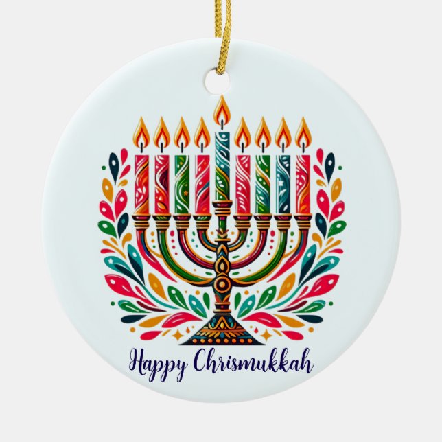 Hanukkah Festival Of Lights Ceramic Tree Decoration (Front)